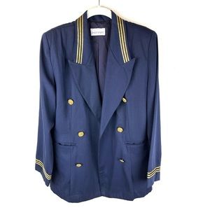 Vintage Double Breasted Captain Blazer Daily Habit Ca 12 Pockets Navy Gold.